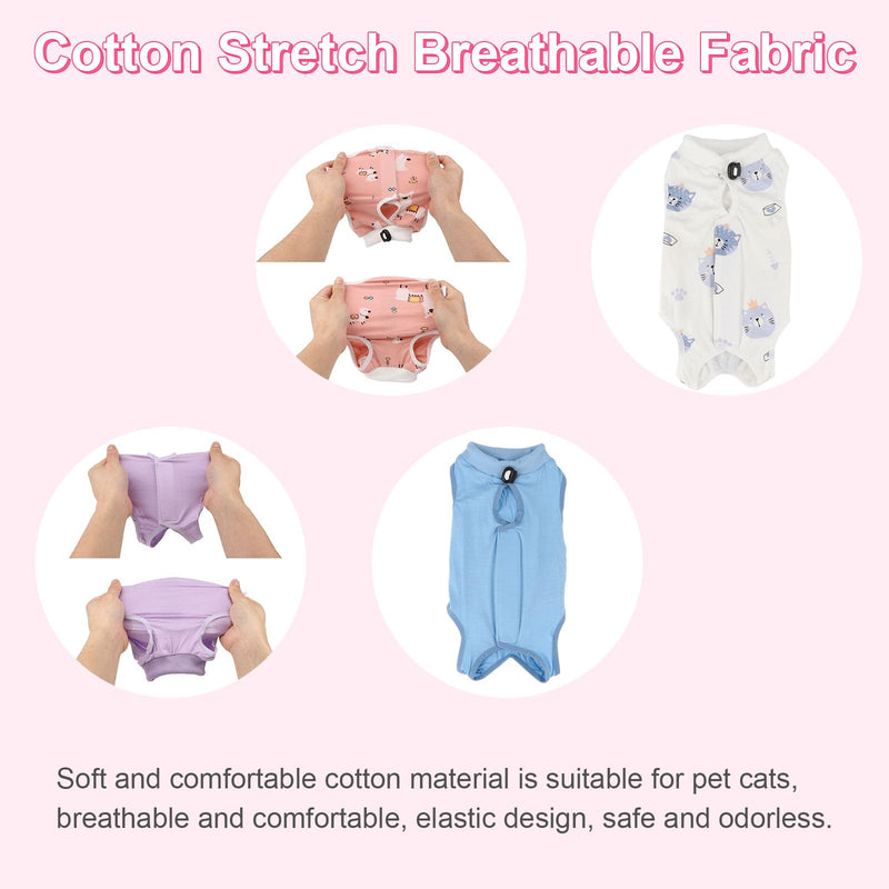 2PCS Cat Recovery Suit - Breathable Cat Surgical Recovery Suit, Onesie for Cats After Surgery Recovery, Alternative Cone of Shame Abdominal Wound Skin Wear Protection (Light Blue+Light Purple, L) Light Blue+Light Purple