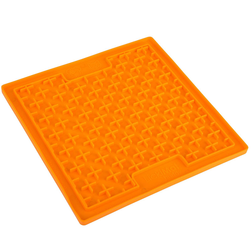 LickiMat Classic Buddy, Cat Slow Feeder Lick Mat, Boredom Anxiety Reducer; Perfect for Food, Treats, Yogurt, or Peanut Butter. Fun Alternative to a Slow Feed Cat Bowl or Dish, Orange