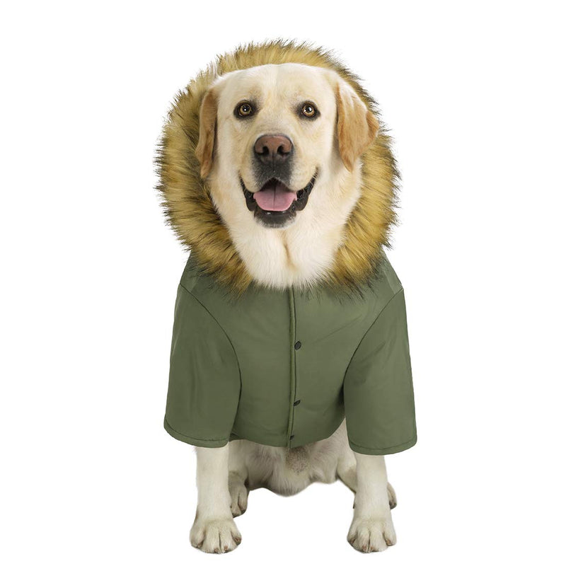 Large Dog Down Jacket Hoodie Coat Winter Waterproof,Reflective Warm Dog Clothes Clothing Thick Padded for Medium Big Dogs, with Real Pocket(34) 34 ArmyGreen