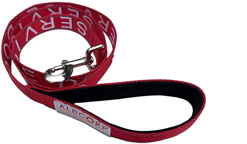 Albcorp Service Dog Leash - Embroidered- with Padded Neoprene Handle and Reflective threads, 4 Feet, for Harnesses, Vests or Collars, Red - PawsPlanet Australia