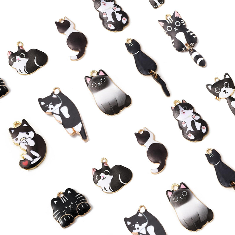 LiQunSweet 20 Pcs 10 Styles Assorted Enamel Flatback Animal Pet Charms Black Cat Kitten Charms for DIY Bracelet Necklace Jewelry Making Finding Mixed Cat Black Charms_20Pcs - PawsPlanet Australia
