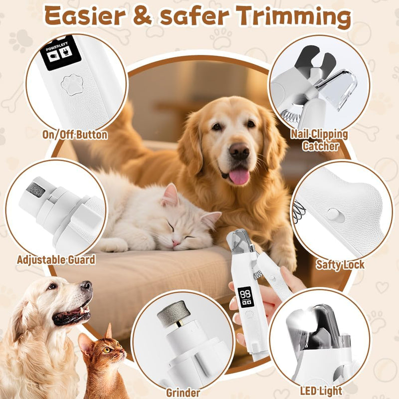 Dog Nails Clippers, 2 in 1 Dog Nail Grinders & Claw Clippers for Grooming with Light, Easy Nail Trimmer File, Safe Silent Pet Nail Grinder for Small, Medium, and Large Dogs & Cats A - PawsPlanet Australia