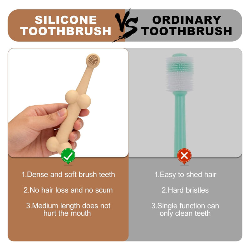 MINGBOLIN 4-Piece Toothbrush for Pets Set, Silicone Dog Toothbrush + Finger Toothbrush for Dogs & Cats - Gentle Toothbrush Dog for Plaque Removal, Oral Hygiene