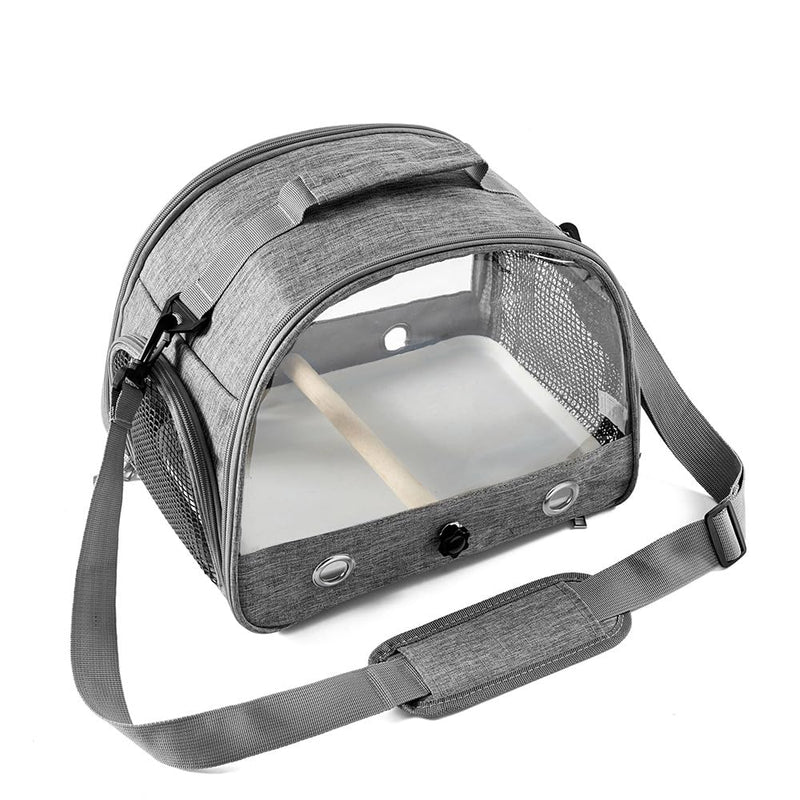 Portable Bird Carrier Bag, Parrot Breathable Shoulder Bag, Travel Parakeet Travel Cage with View Window, Small Bird Rat Clear Cage with Standing Perch Tray, Pet Outdoor Vet Visit Holder Handbag gray