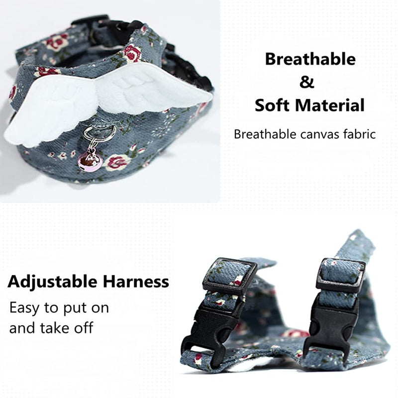 HAICHEN TEC Ferret Harness and Leash - Soft Mesh Small Pet Harness with Wings and Safe Bell, No Pull Comfort Padded Vest for Ferret, Guinea Pigs, Chinchilla and Similar Small Animals Blue - PawsPlanet Australia