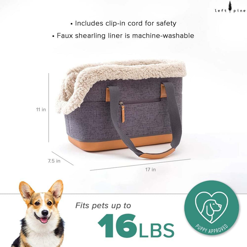 LeftPine x P.L.A.Y. Deluxe Dog Carrier Purse - Soft Sided Pet Travel Tote for Small Dogs & Puppies up to 16 Pounds - Built-in Safety Leash, Machine Washable, Removable Liner, Zipper Pocket (Charcoal) Charcoal - PawsPlanet Australia