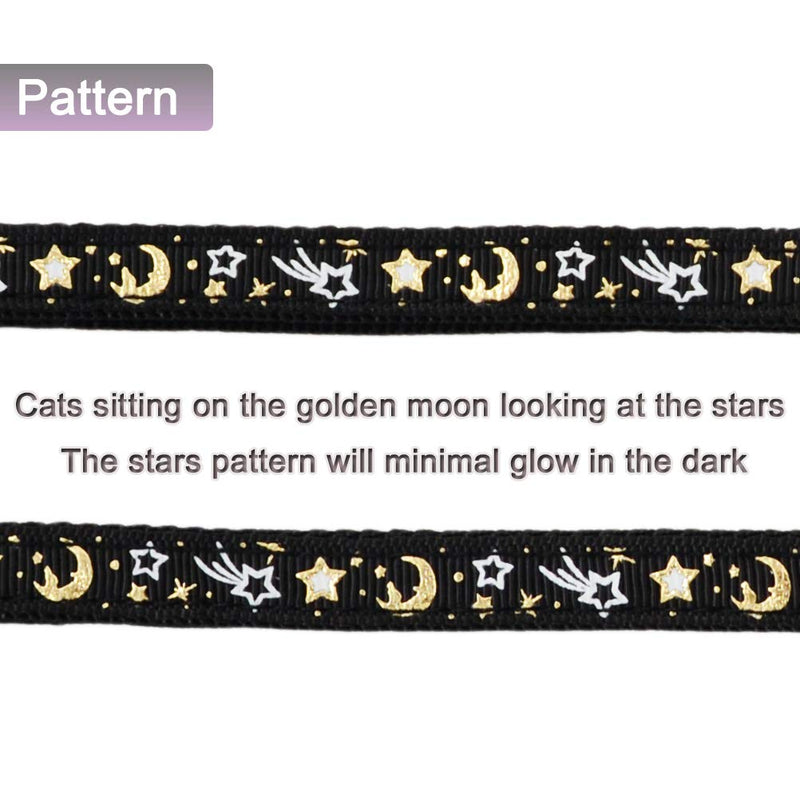 Cat Harness and Leash Set for Outdoor Walking Escape Proof Adjustable Soft Safety Strap with Golden Star and Moon Design Glow in The Dark Black XL - PawsPlanet Australia