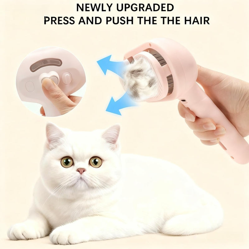 Pet Steam Brush for Cats and Dogs, 3 In 1 Steamy Cat Brush with Release Button and Tank, Anti-Static Pet Spray Hair Removal Comb, Rechargeable Dog Steam Comb for Furry (Pink) Pink