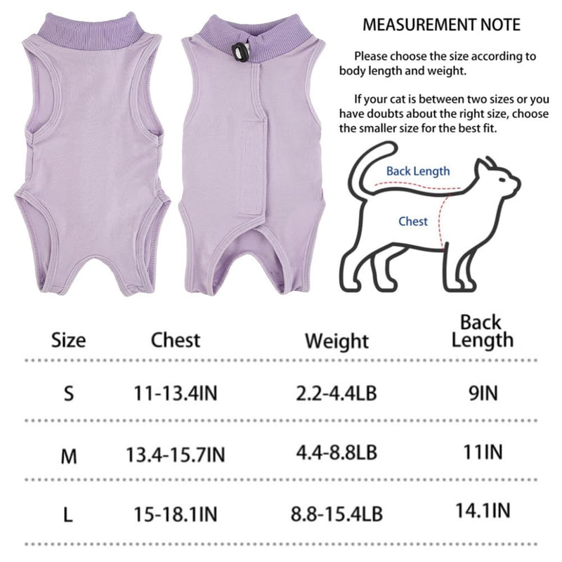Cat Recovery Suit,Post Surgery Onesie for Kitten,Breathable Soft Anti Licking Cat Bodysuit,Spay Surgical Recovery Clothes for Abdominal Wounds Skin Diseases,Elizabethan Collar Alternative (Purple, L) Purple