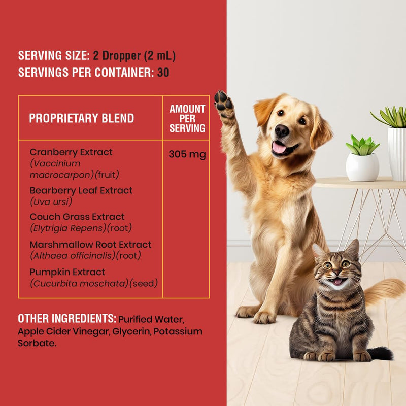 Cat & Dog Urinary Tract Infection Treatment – Natural UTI Relief with Cranberry Drops – Kidney & Bladder Support – Helps Incontinence, Frequent Urination, Bladder Stones – Pet Renal Care Drops 2oz