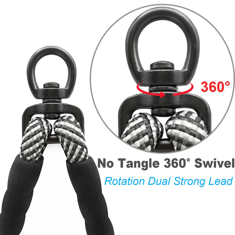 5 FT Double Dog Leash Coupler, Tandem Leash for Two Dogs, No Tangle 360° Swivel Rotation Dual Strong Dog Leash Splitter, for Large Medium Strong Puppy Dogs (3/8inch- Black) 3/8"D x 5ft