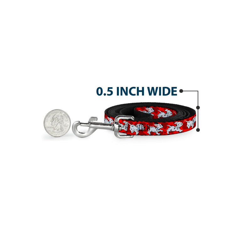 Buckle-Down Pet Leash - Dalmatians Running/Paws Reds/White/Black - 6 Feet Long - 1.5" Wide - PawsPlanet Australia