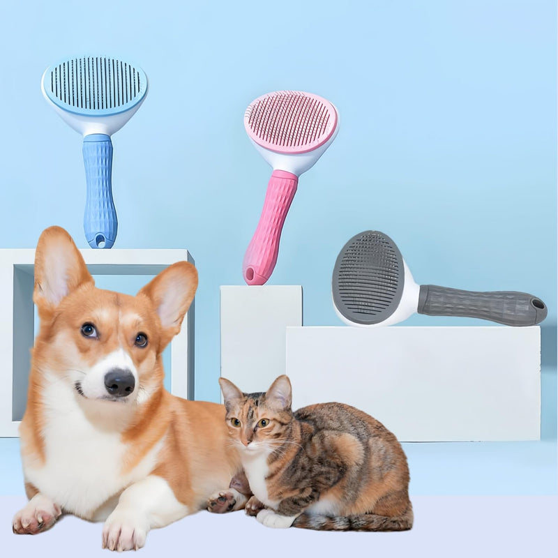 Cat hair brush, pet grooming brush for dogs and cats, self-cleaning, removing loose hair and tangles (Pink) Pink - PawsPlanet Australia
