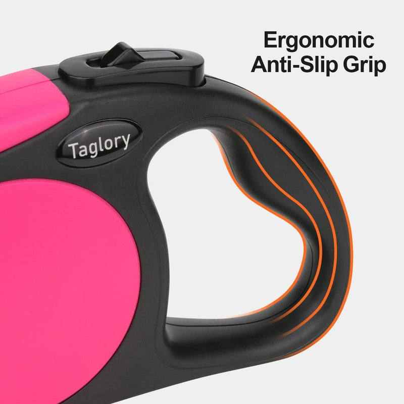 Taglory Retractable Dog Leash, 16ft No Tangle Dog Leash Retractable for Puppy Small Medium Dogs Up to 44 lbs, One-Handed Brake, Pause, Lock, Pink - PawsPlanet Australia