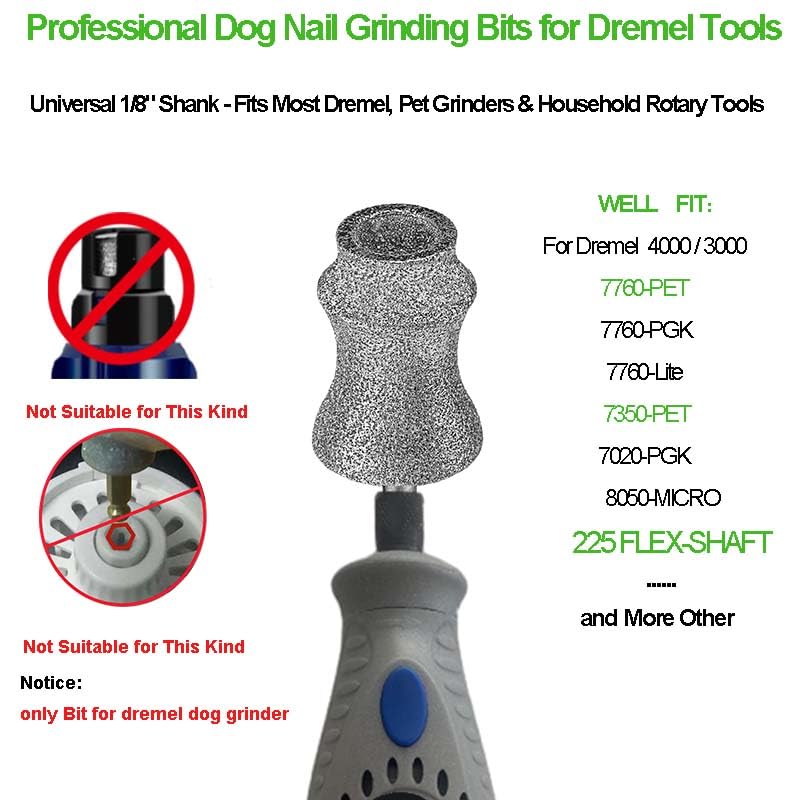 Painless for Dremel Dog Nail Grinder Attachment Replacement Heads - Diamond Bit Refill Tips Fit Dremel 7760 & 7350, Smooth Grinder Tool Accessories for Small/Medium/Large Dog/Cat Thick Nail Grinding Diamond Replacement Bit-80#Grit - PawsPlanet Australia