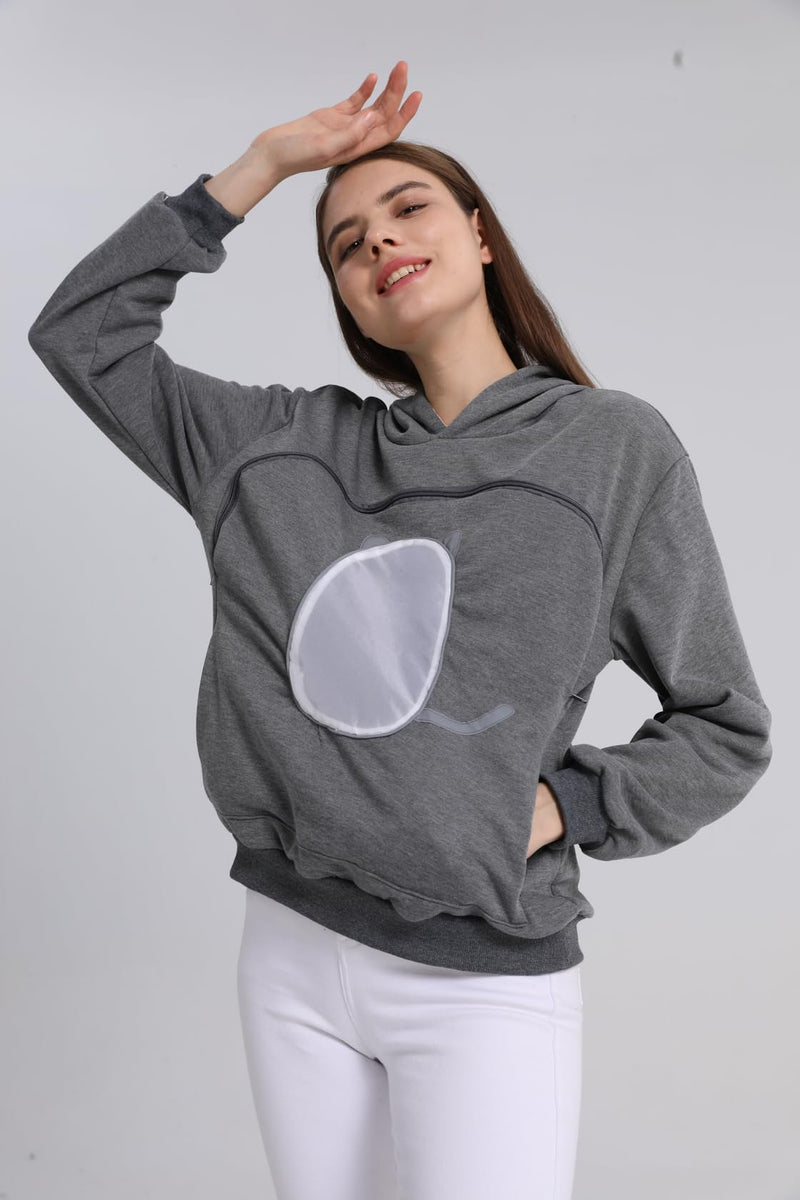 ALYC Pet Carrier Hoodie Cat Dog Pouch Holder Sweatshirt Large Pocket Pullover Shirt with Cat Ear for Women Dark Gray - PawsPlanet Australia