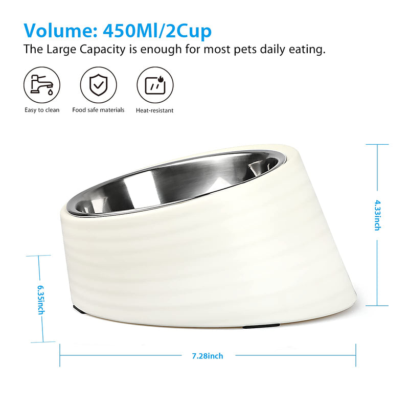 UPPETLY 15°Slanted Stainless Steel Dog Bowl, Tilted Angle No Spill Non-Skid Cat Food Bowl, Stress Free Food Grade Material Feeder for Pets Puppy Small Medium Dogs White - PawsPlanet Australia