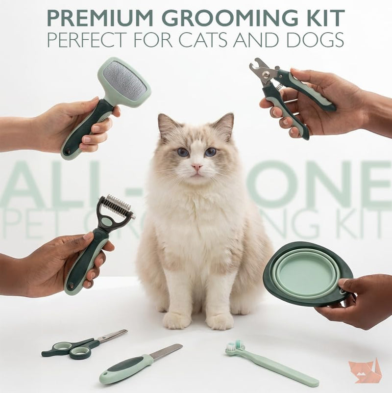 HamInWay 8-in-1 Pet Grooming Kit for Dogs & Cats – Includes Brushes, Combs, Nail Clippers & File – Professional Grooming Tools Set in Logo Bag – Safe, Gentle & Durable – Ideal for All Pet Sizes - PawsPlanet Australia