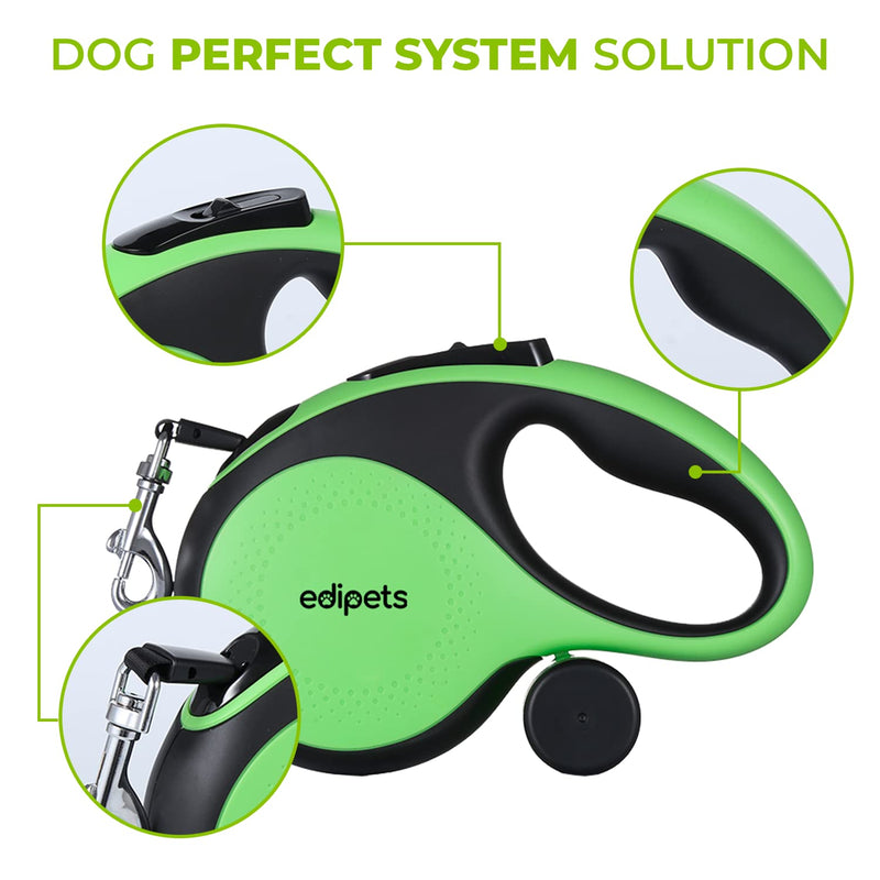 Edipets, Retractable Dog Leash, 5 Meters, Includes Bag Dispenser, Flexible Tape for Training and Walking, for Small, Medium and Large Dogs (Green, 5 Meters) Green/Grey 8 metres