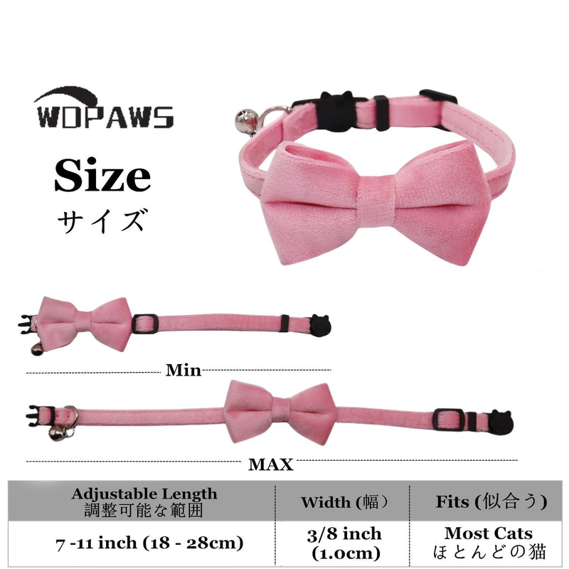 Cat Collar Breakaway with Bell and Removable Bow Tie Safety Buckle Velvet Adjustable 7-11 inches for Kitten Cats (Pink) Pink