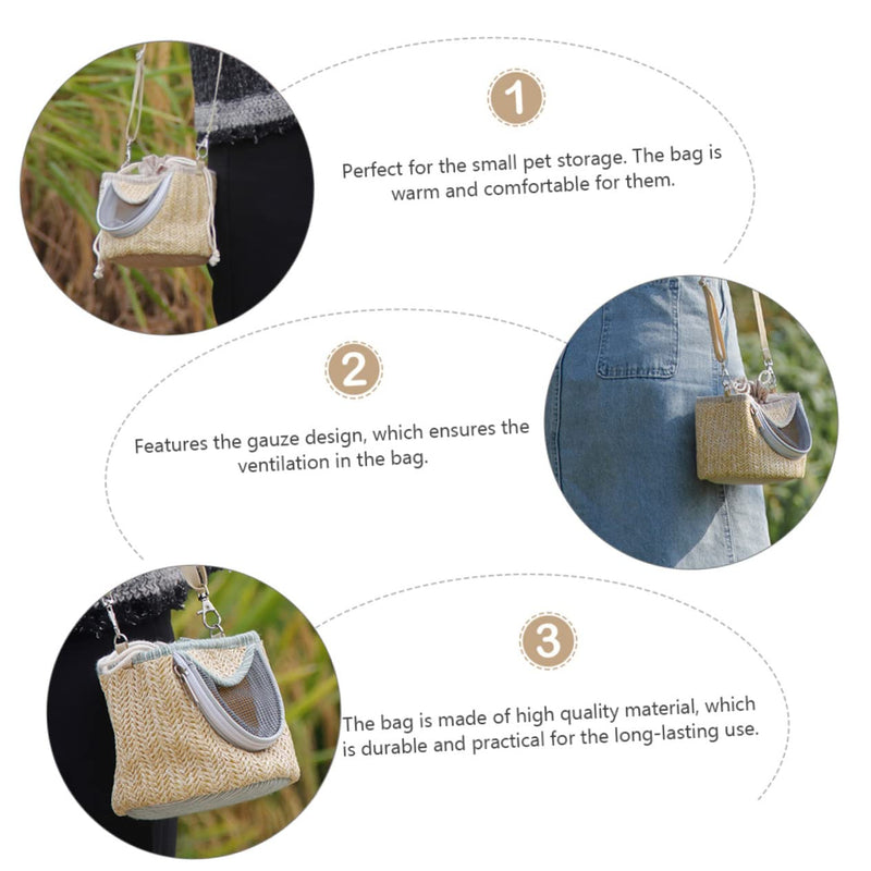 Pets Go Out Backpack for Small Animals Breathable Hamster Carrier with Ventilated Gauze Stylish Straw-Woven Design for Comfortable Travel and Outdoor Adventures - PawsPlanet Australia