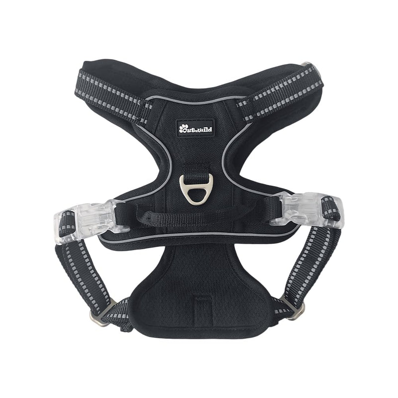 OUT'N WILD Quality No-Pull Dog Harness with 2 Leash Clips. Adjustable Soft Padded Reflective No-Choke Pet Oxford Vest, Easy Control Handle, Premium Transparent Buckles and Perl Nickel Hardware:Black/S Black S - PawsPlanet Australia
