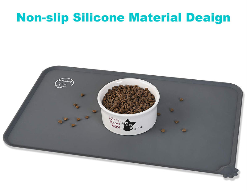 Silicone Waterproof Dog Cat Pet Feeding Mats, Non Slip, Easy Clean Pet Dog Cat Bowl Mats Placemat (18.5" x 11.5") Grey 18.5" x 11.5"