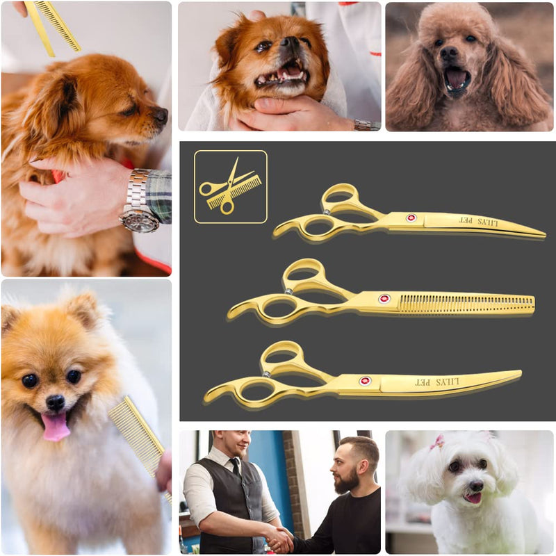 LILYS PET Professional PET DOG Grooming Coated Titanium scissors suit Cutting&Curved&Thinning shears (7.0 inches, Gold)… 7.0 inches - PawsPlanet Australia