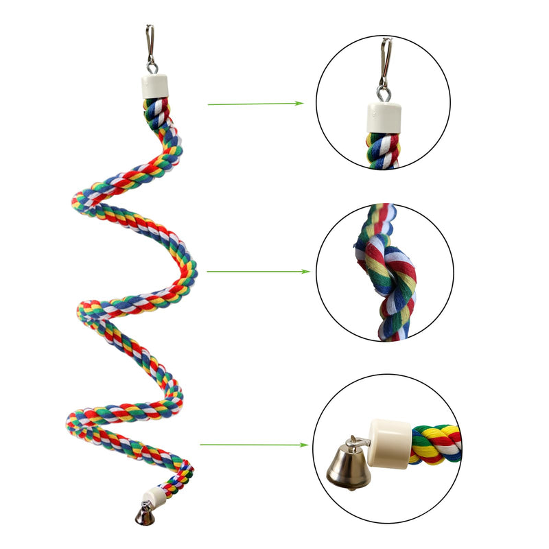 Bird Rope Perch & Birds Swing Set - Bird cage Accessories, 40‘’ Rope perches for Conures, Parrots,Cockatiel,Lovebird,Budgerigar,Parakeet perches for cage,Birds perches multicolour swing - PawsPlanet Australia