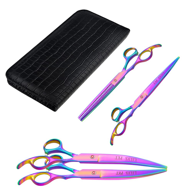 LILYS PET Professional PET DOG Grooming Coated Titanium scissors suit Cutting&Curved&Thinning shears (7.0 inches, Rainbow)… 7.0 inches - PawsPlanet Australia