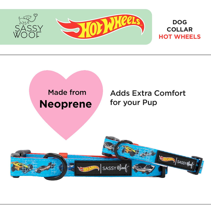 Sassy Woof Dog Collar Hot Wheels™ - S, Adjustable, Durable, Comfortable and Stylish Pet Accessories for Small Dogs - Officially Licensed - PawsPlanet Australia