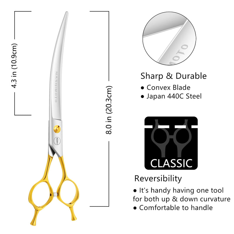 HASHIMOTO Curved Scissors for Large Dog Grooming,8.0 inches, Designed for Professional Groomers or Family DIY Use. 8.0"