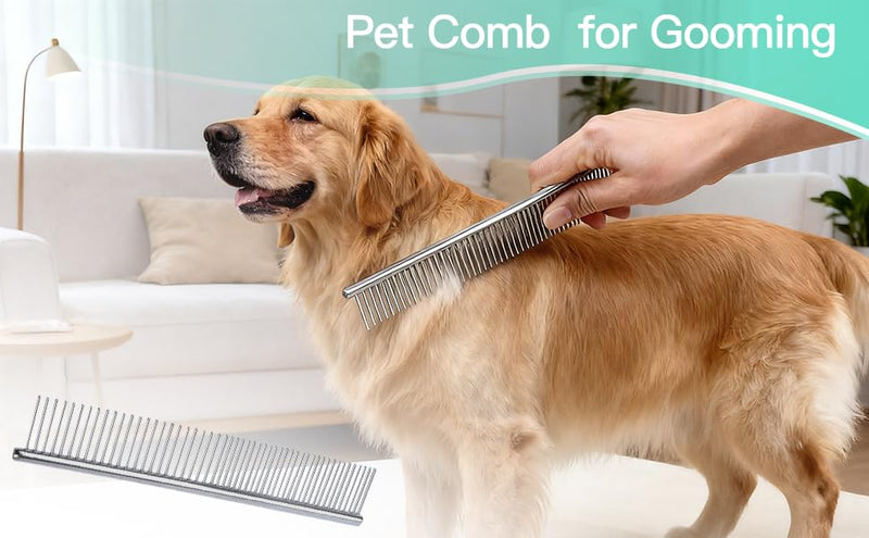 Dog Comb for Grooming Matting, ddoutot Cat Domb with Rounded Ends Stainless Steel Teeth, Metal Comb for Dogs-Long and Short Haired such as Greyhound Poodle Doodle and Pet Cat, 7.4"/Sliver 1pcs metal comb