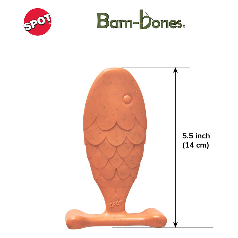 SPOT Bam-Bones Fish - Made with Strong Bamboo Fiber, Durable Long Lasting Dog Bone for Light to Moderate Chewers, Great Chew Toy for Adult Dogs & Teething Puppies under 30lbs, 5.5in, Salmon Flavor - PawsPlanet Australia