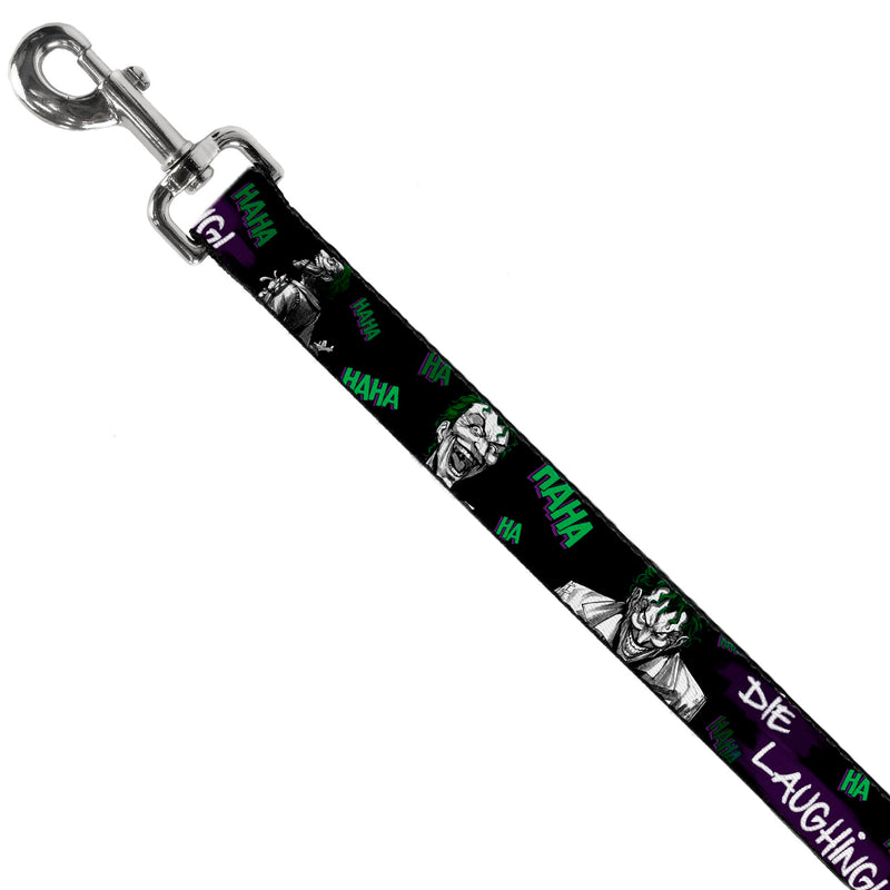 DC Comics Pet Leash, Dog Leash, Joker Die Laughing Haha Black Purple Green, 6 Feet Long 1.5 Inch Wide 6 Feet Long - 1.5" Wide