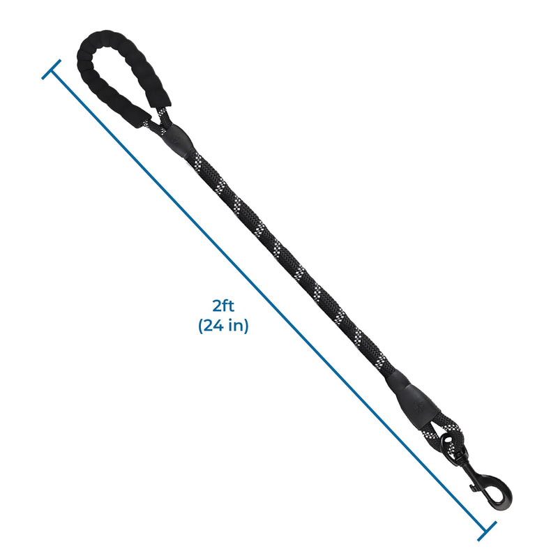 SunGrow 2 ft Nylon Dog Rope Leash, Large Dog Training Tool with Padded Handle & Heavy-Duty Metal Clasp, Reflective, Lightweight & Travel-Friendly for Medium, and Large Dogs, Black - PawsPlanet Australia