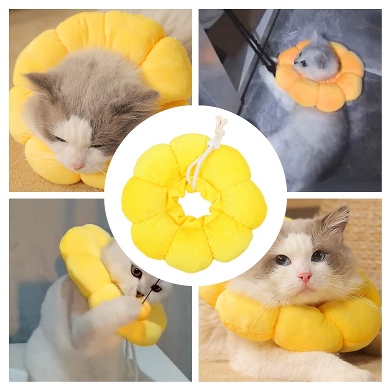 Adjustable Cat Recovery Collar Cat Elizabethan Collar Pet Cone Collar Cat Cone Collar for Anti-Bite Lick, Kittens and Puppies Wound Healing (S Sun Flower) sun flower rainbow sun flower 22.6*8.6*4 - PawsPlanet Australia