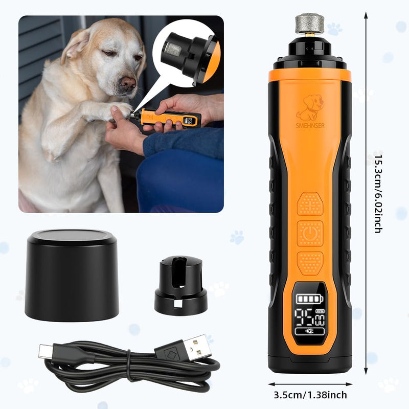 Dog Nail Grinders Upgraded Super Silent Cat Claw Nail Clippers 3-Speed Electric Pet Electric Nail File Nail Scissors Nail Trimmer File with 2 LED Lights for Small to Large Dogs(Black Orange) Pet Nail Filer-m9-black Orange