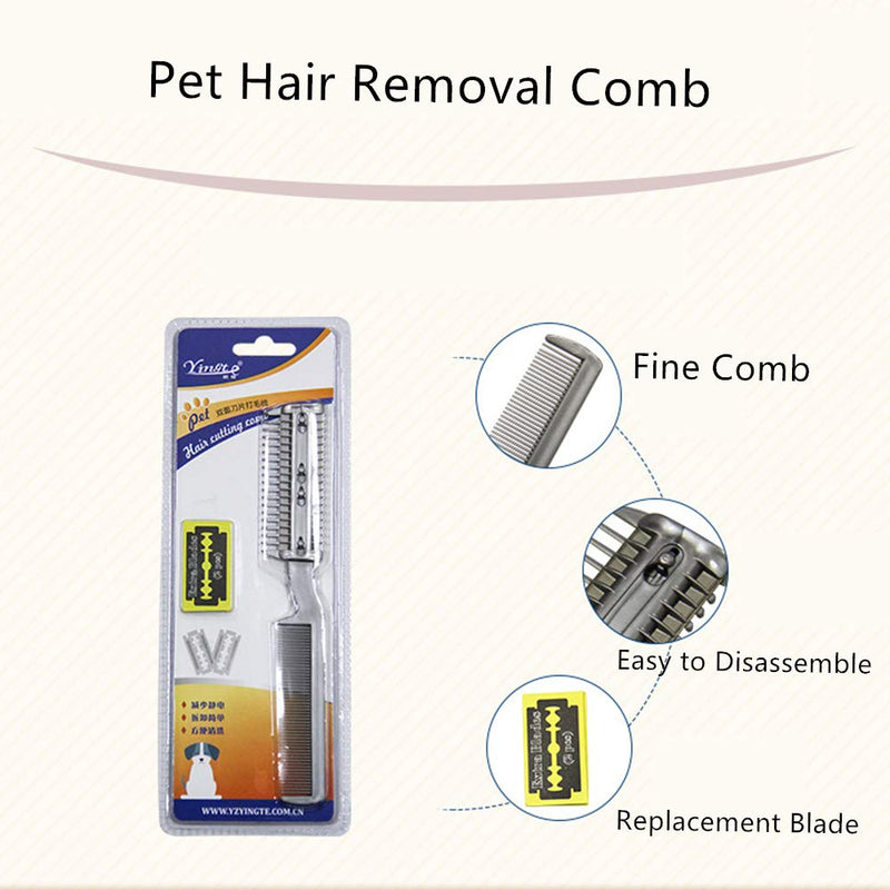 2Pcs Razor Comb for Dogs Cats with Extra Blades Double Sides Pet Razor Comb Trimming & Grooming Hair Cutter Comb Trimmer Grooming Comb for Dog Cat (Silver) Silver - PawsPlanet Australia