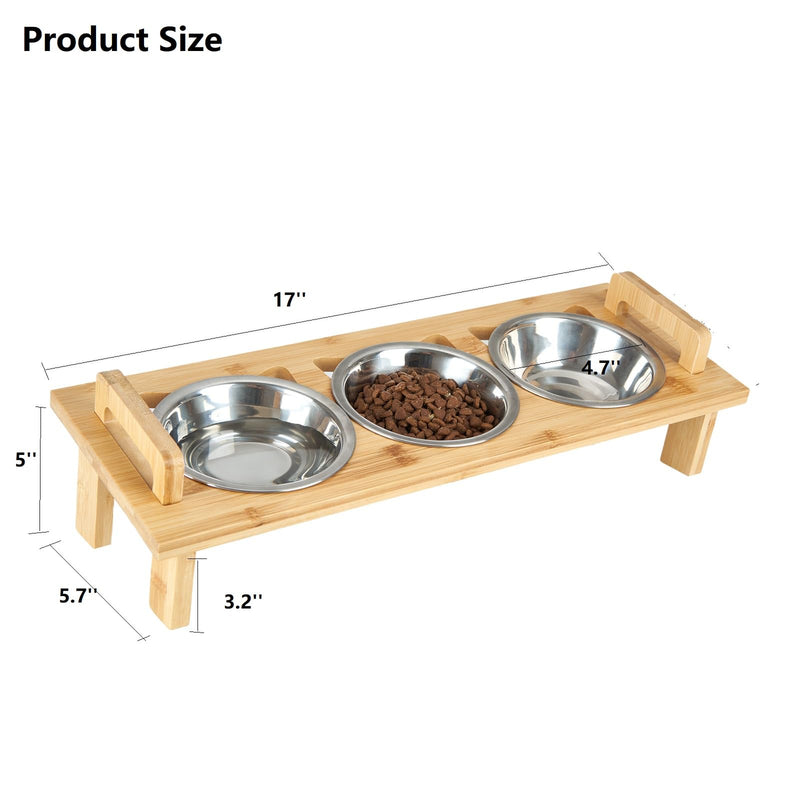 Elevated Cat Food Bowl, 3 Stainless Steel Raised Cat Bowls with Stand, 15°Tilted Cat Bowl for Small Dog, Cat Food and Water Bowl Set, Anti Vomitting, Whisker Fatigue and Dishwasher Safe - PawsPlanet Australia