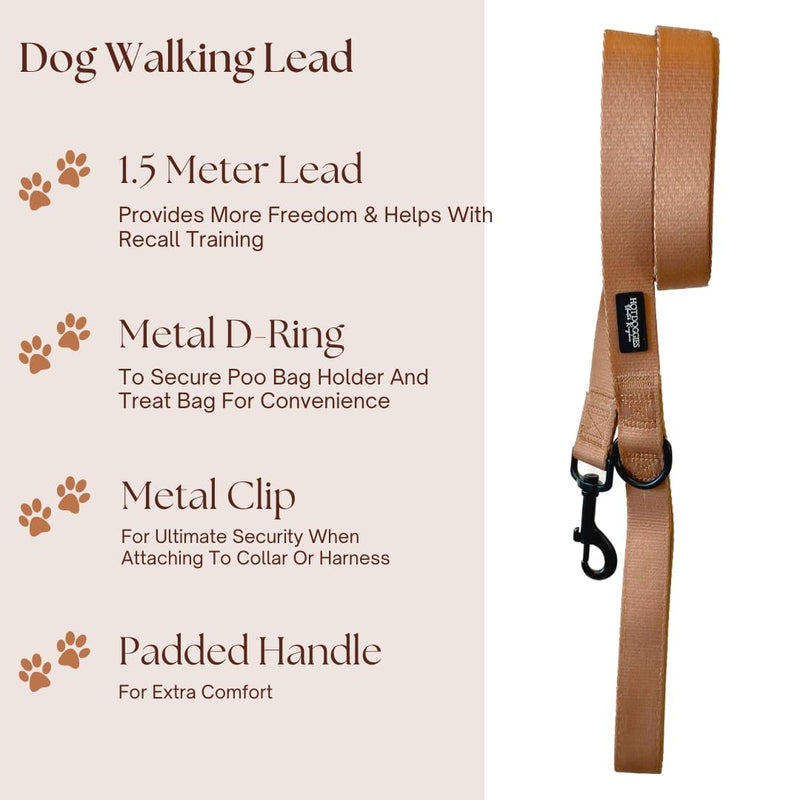 Hot Doggies Dog Walking Bundle Set. 6 COLOURS AVAILABLE. INCLUDES Harness, Lead, Collar, Treat Bag, Poo Bag Holder, Bow Tie (Large, Biscotti Beige) Large