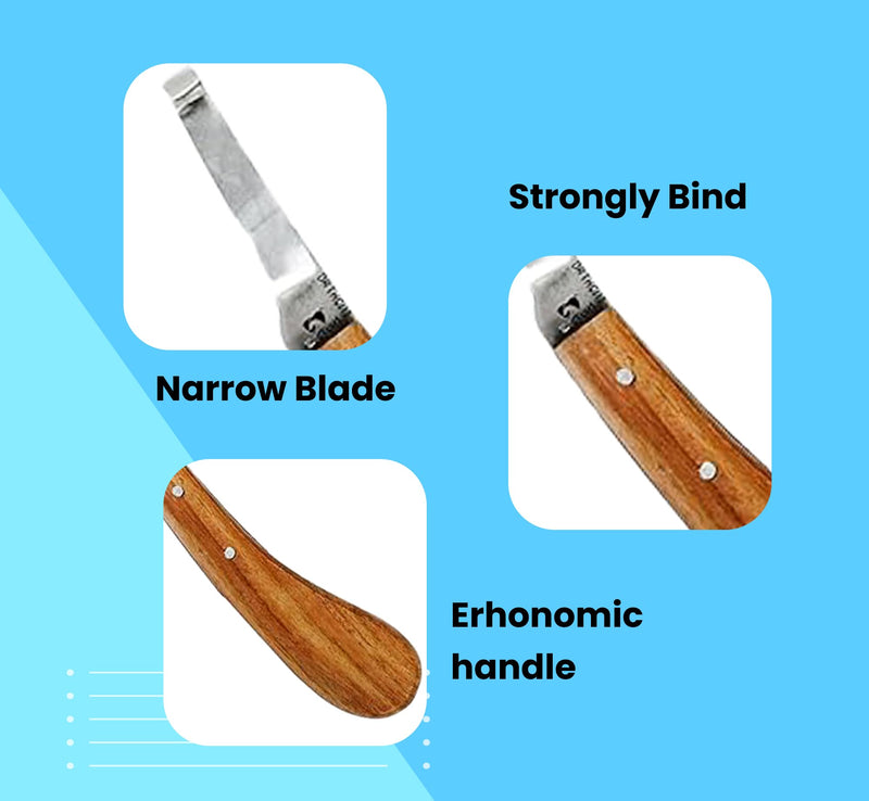Hoof Knife with Narrow Single Sided Edge Right Hand Farrier Tool for Horses and Livestock – Premium Stainless Steel Hoof Trimming Knife with Ergonomic Contoured Handle for Better Grip Narrow Blade - RH