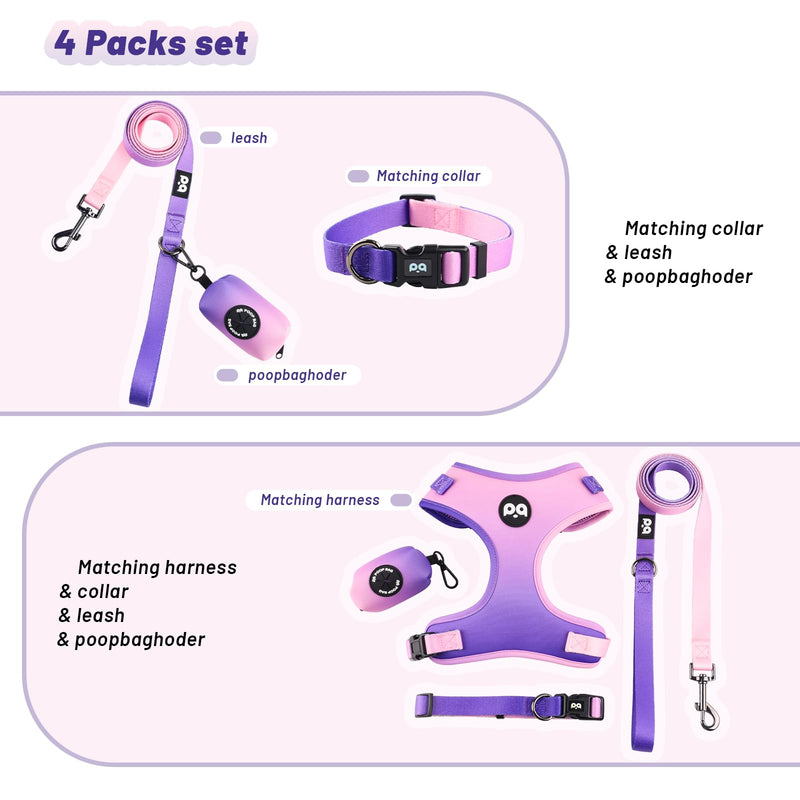 Dog Harness Collar Leash Combo,No Pull Adjustable Vest Cute for Small Puppy Medium Girl/Boy Pets with Poop Bag Holder(XSmall,Purple) XSmall Purple - PawsPlanet Australia