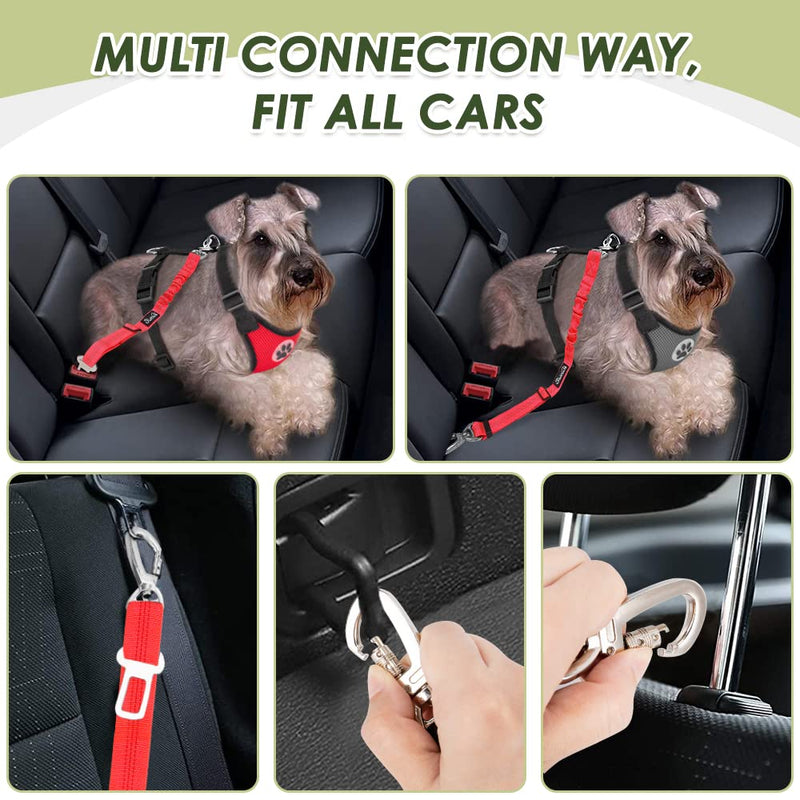 Nasjac Dog Car Harness with Seat Belts, Safety Adjustable Dog Seat Belts for Cars with Clip and Buckle, Breathable Mesh Pet Vest Harness Seatbelts with Secure Elastic Buffer for Travel Red S - PawsPlanet Australia