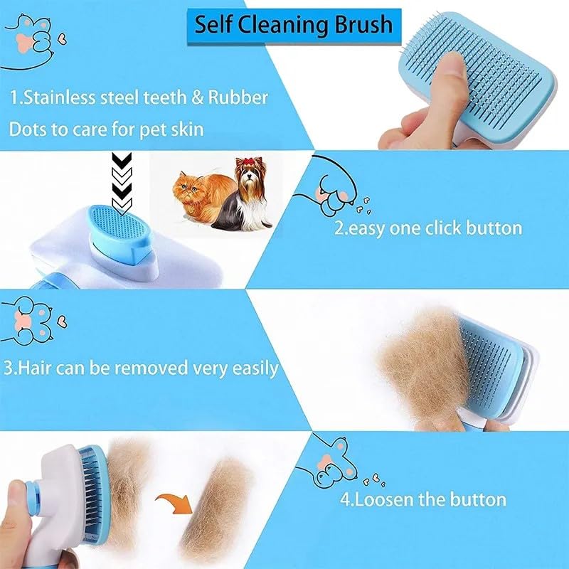 Cat grooming brush, Cat fur brush, Pet hair brush, Dog grooming brush, Dog slicker brushes for grooming, Tool Gently Removes Loose Undercoat, Brush for Pet Massage (Blue) Blue - PawsPlanet Australia