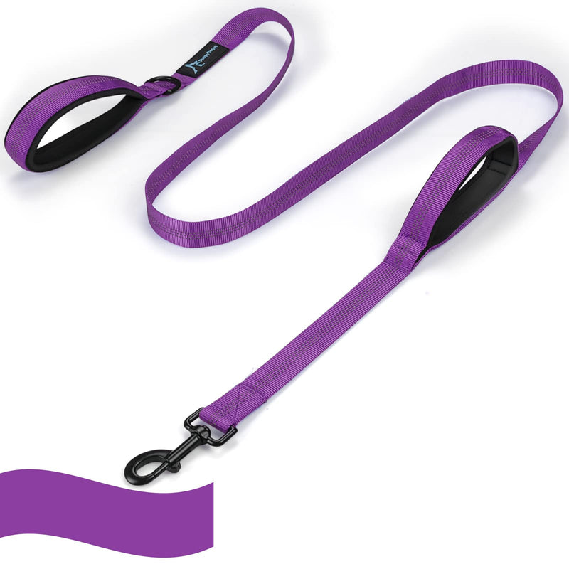 PuppyDoggy Dog leash for Large Medium Dogs 6 ft Reflective Stitching Large Leash with 2 Traffic Padded Handles Dog Lead Rope Pet Leash for Running Walking Training (Purple 1 pack) (6 ft x 1 in) - Purple 1 pack