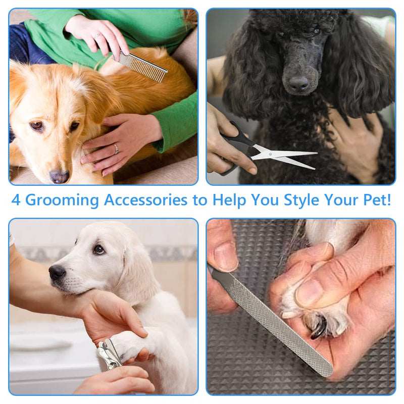 Dog Clippers, Professional Dog Grooming Clippers Kit, Low Noise Rechargeable Cordless Dogs Grooming Clipper, Electric Pet Clipper Hair Trimmer for Dogs, Cats and Other Animals, Silver