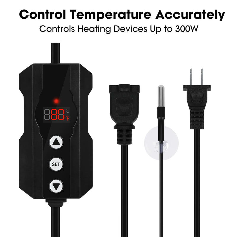 Reptile Dimming Thermostat, Temperature Controller, 300W, Extend Bulb Life, Ideal for Use with Heat Lamp, Digital Thermostat for Reptiles Tank, Designed Specifically for Light-Emitting Heater - PawsPlanet Australia