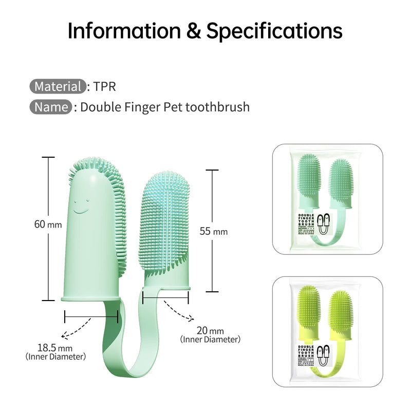 2 Pack Toothbrush for Dog, Finger Toothbrush Kit, 135ºSurround Bristles for Easy Teeth Cleaning, Double-Finger Toothbrush Dental Care for Puppies, Cats and Small Pets 2 Pcs Bule&Green - PawsPlanet Australia