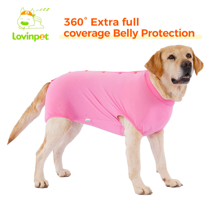 LovinPet Dog Recovery Suit, Easy Snap-Back Cover for Large Dogs, Bodysuit for Female Dogs, Solid-Color Surgery Suit with Cushioned Belly Panel, Pink, XXL XX-Large